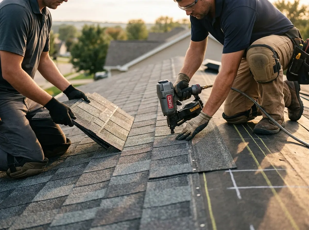 Professional roofer working on a residential roof in Crooked River Ranch